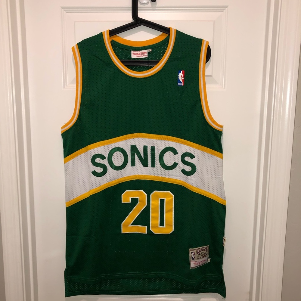 Mitchell & Ness Seattle SuperSonics Green White Gold #20 Jersey